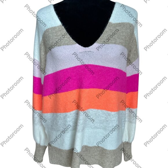Loft Sweaters - Loft Medium Multicolor Striped Long Sleeve VNeck Sweater